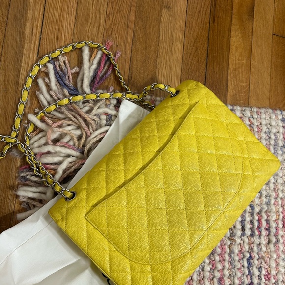 Chanel Jumbo flap caviar yellow silver hardware - Picture 10 of 10